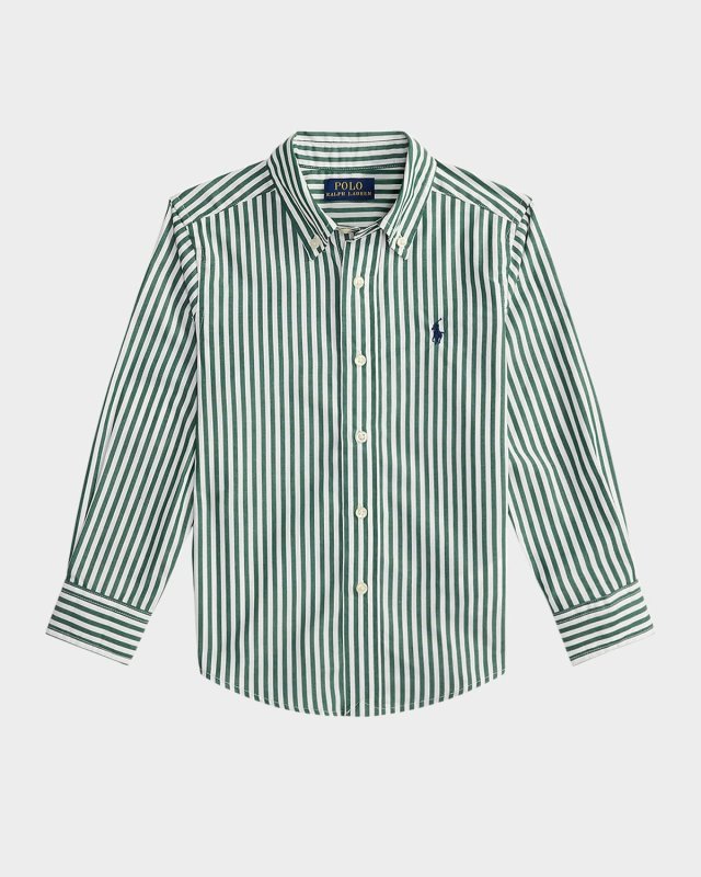 Boy's Striped Cotton Poplin Shirt, Size S-X